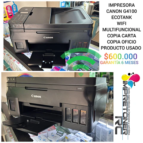 Impresora canon g4100,multifuncional,ecotank,wifi,adf,remanofacturada,garantia 6 meses.