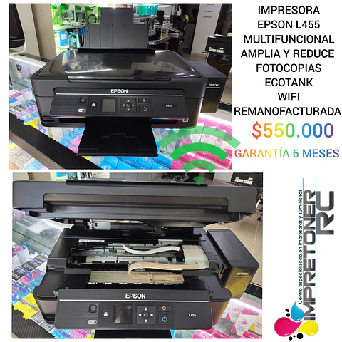 impresora epson l455,multifuncional,amplia y reduce,ecotank,remanofacturada,garantia 6 meses.