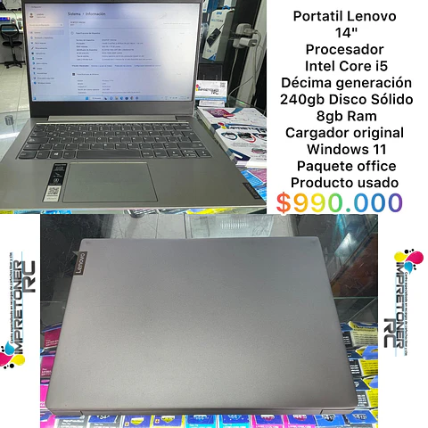 portatil lenovo 14′′,intel core i5 10ma gen,disco solido 256gb,8 en ram,garantia 6 meses.
