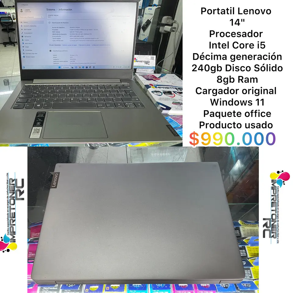 portatil lenovo 14′′,intel core i5 10ma gen,disco solido 256gb,8 en ram,garantia 6 meses. 1