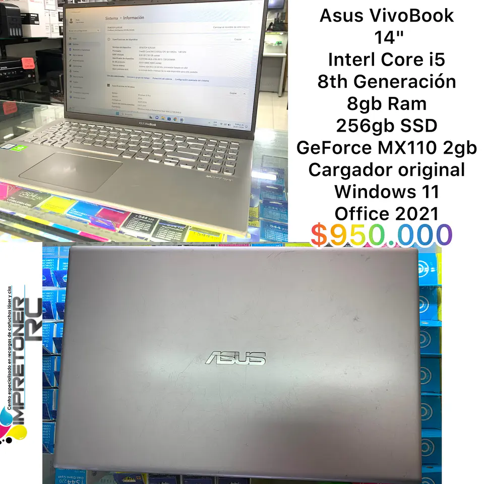 portatil asus vivobook,core i5 8tava gen,8 ram,sssd 256gb,geforce mx110 2gb,garantia 6 meses. 1