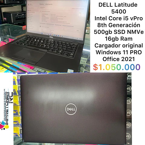 Portatil dell latitude, core i5 vpro 8th,disco m.2 500gb,16 en ram,garantia 6 meses.