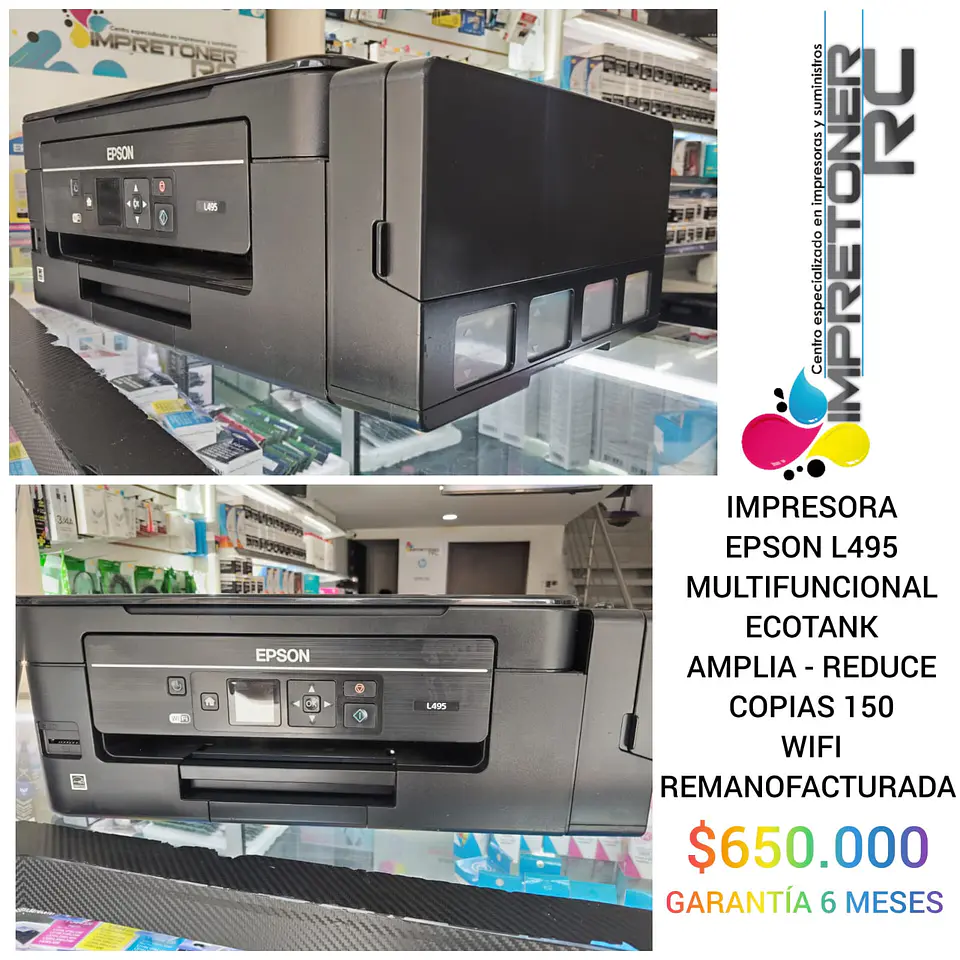 impresora epson l495,pantalla,multifuncional,ecotank,copia color,copia blanco y negro,wifi. 1