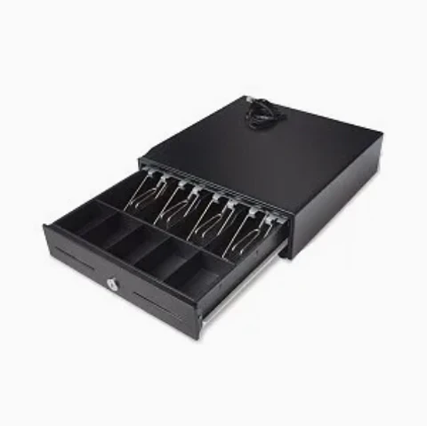 cajón monedero metálico 4 puestos billetes con clip 8 puestos monedas bandeja ext. riel metálico tamaño 33x34.5x9 cms estructura metal acerado