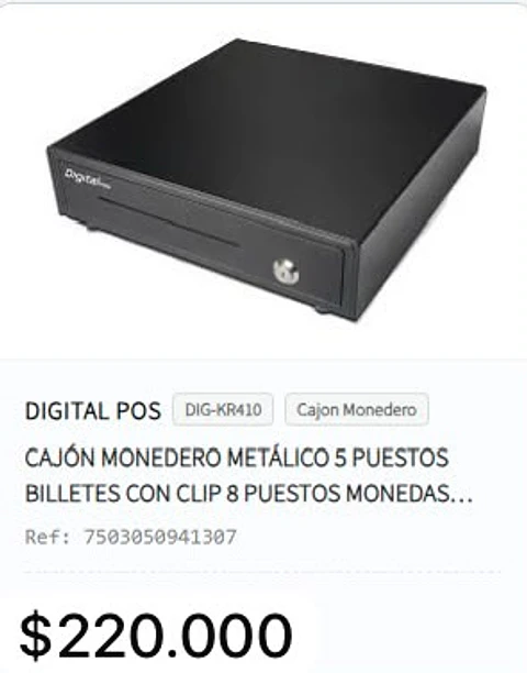 cajón monedero metálico 5 puestos billetes con clip 8 puestos monedas bandeja ext. riel metálico tamaño 41.5x41x10 cms estructura metal acerado