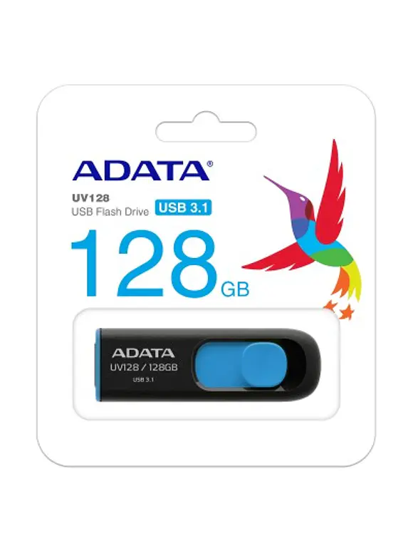 Memoria USB ADATA UV128, Negro, 128 GB, USB 3.2 (retrocompatible con 3.0 y 2.0), 100 MB/s, 40 MB/s 1