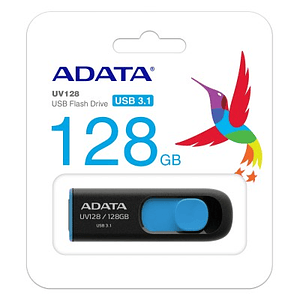 Memoria USB ADATA UV128, Negro, 128 GB, USB 3.2 (retrocompatible con 3.0 y 2.0), 100 MB/s, 40 MB/s
