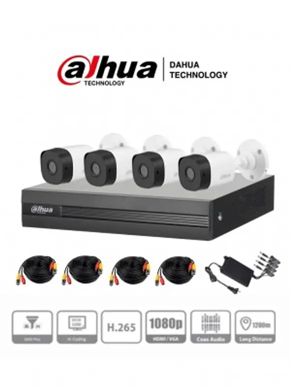 Kit de Videovigilancia Dahua Technology KIT/XVR1A04-I/4-B1A21N-0360B, 1080 p 1