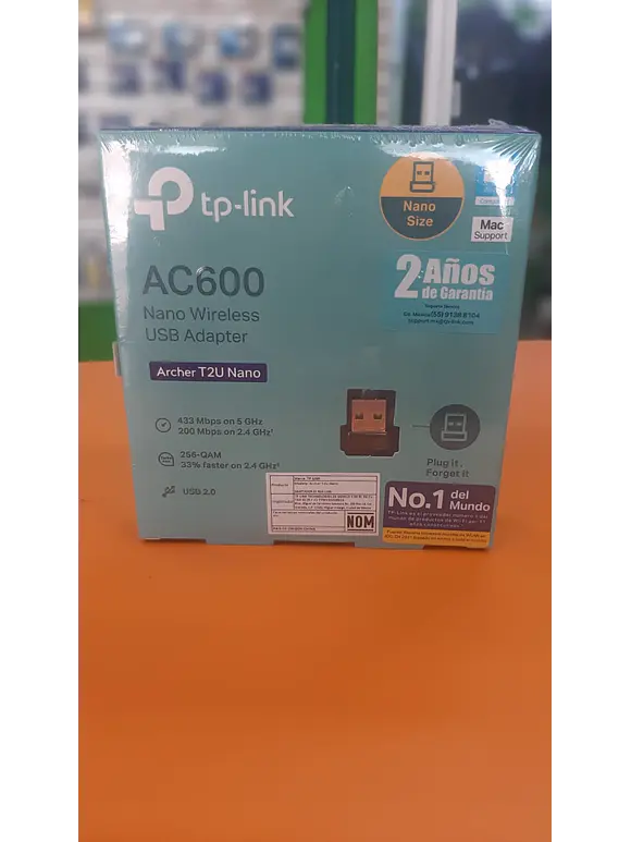 ADAPTADOR USB INALÁMBRICO AC600 TP-LINK ARCHER T2U NANO CON DOBLE BANDA DE ALTA VELOCIDAD 1