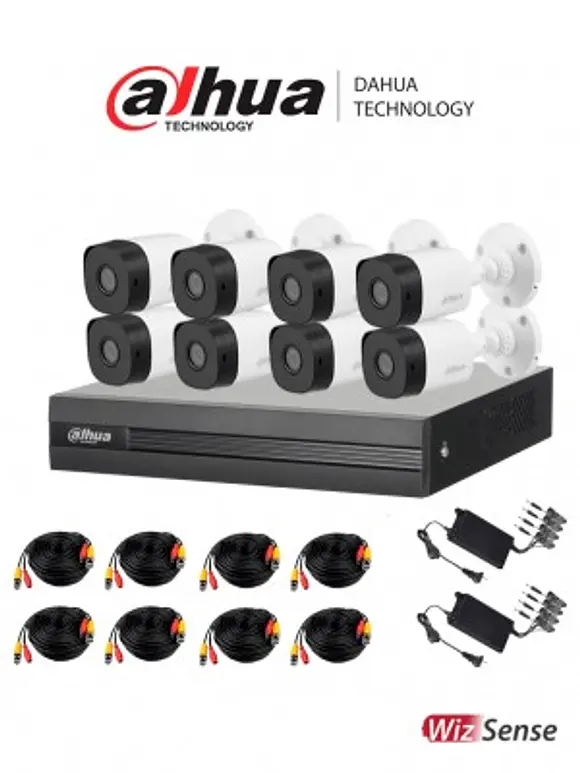 DAHUA KITXVR1B08- I+8-B1A21- Kit de 8 Canales 2 Megapixeles/ DVR Cooper-I WizSense/ Con IA/ H.265+/ 8 Camaras B1A21 1080p/ 8 Canales + 2 IP 3
