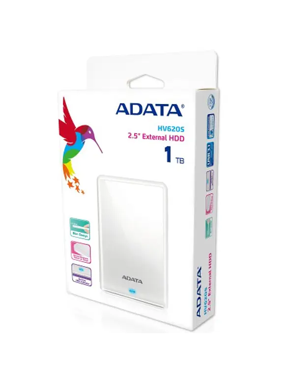 Disco Duro Externo ADATA HV620S, 1 TB, USB 3.2 Gen1 (compatible con las versiones anteriores USB 2.0), 2.5 pulgadas, Color blanco 1