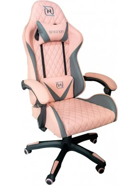 SILLA GAMER INCLINACION RESPALDO 145 CLASE 4 140-150KG NGS-01 FOAM 350MM 63CM*64CM*121-131CM COJIN LUMBAR Y CABEZA ROSA/GRIS 2