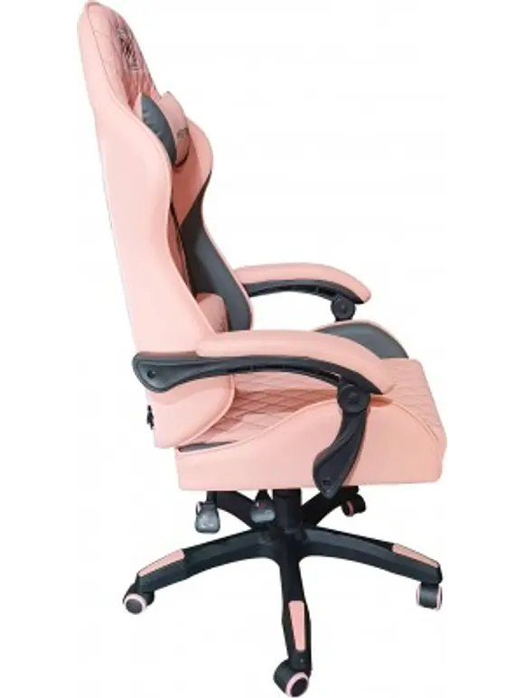 SILLA GAMER INCLINACION RESPALDO 145 CLASE 4 140-150KG NGS-01 FOAM 350MM 63CM*64CM*121-131CM COJIN LUMBAR Y CABEZA ROSA/GRIS 3
