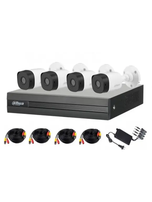 DAHUA KITXVR1B04-I1MP-2.8 - Kit de 4 Canales de 1 Megapixel/ 4 Cámaras B1A11 con Lente de 2.8mm/ 93 Grados de Apertura/ 4 CH+1 IP o Hasta 5 CH IP 1