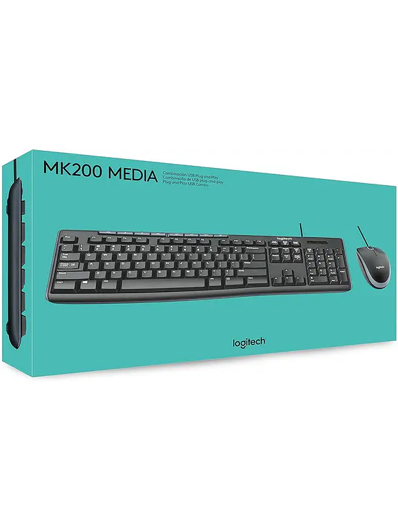 Kit de Teclado y Mouse LOGITECH MK200, Estándar, Negro, 1000 DPI, multimedia 1