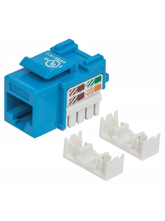 JACK RJ45 CAT5E KEYSTONE DE IMPACTO AZUL, Para uso con cable sin blindar (UTP) Cat5e, Compatible con herramientas de impacto 110 y Krone 3