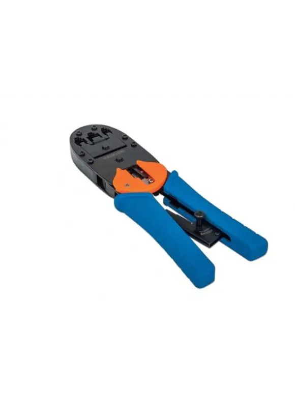 Pinza para crimpear plug modular RJ45, RJ12 y RJ11, Corta y quita el forro de cable redondo y plano. 3