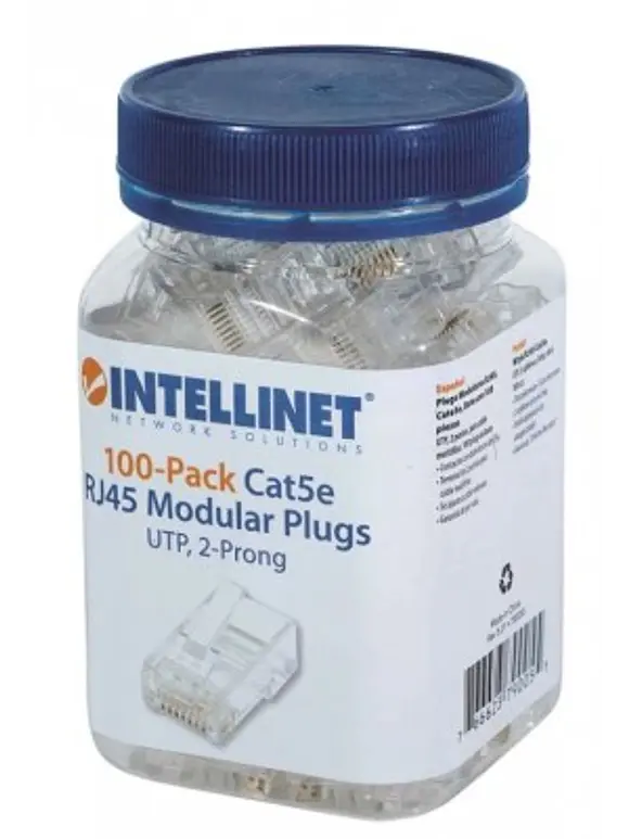 PLUG RJ45 CAT5E MULTIFILAR UTP BOTE 100 PZAS ORO 15-MICRAS; Contactos con baño de oro de 15 µ. 2