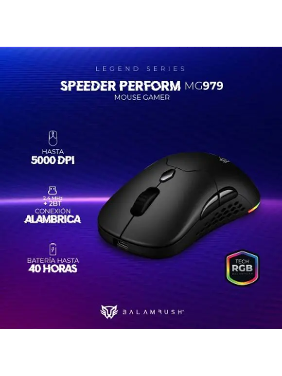 Mouse Gamer Inalámbrico Alto Rendimiento Speeder Perform MG979 Balam Rush Conexiones Bluetooth, 2.4ghz y USB, 7 Botones, Switch HUANO 10,000,000 pulsacione 3