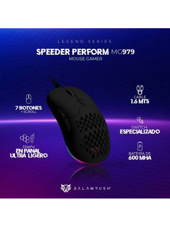 Mouse Gamer Inalámbrico Alto Rendimiento Speeder Perform MG979 Balam Rush Conexiones Bluetooth, 2.4ghz y USB, 7 Botones, Switch HUANO 10,000,000 pulsacione 4
