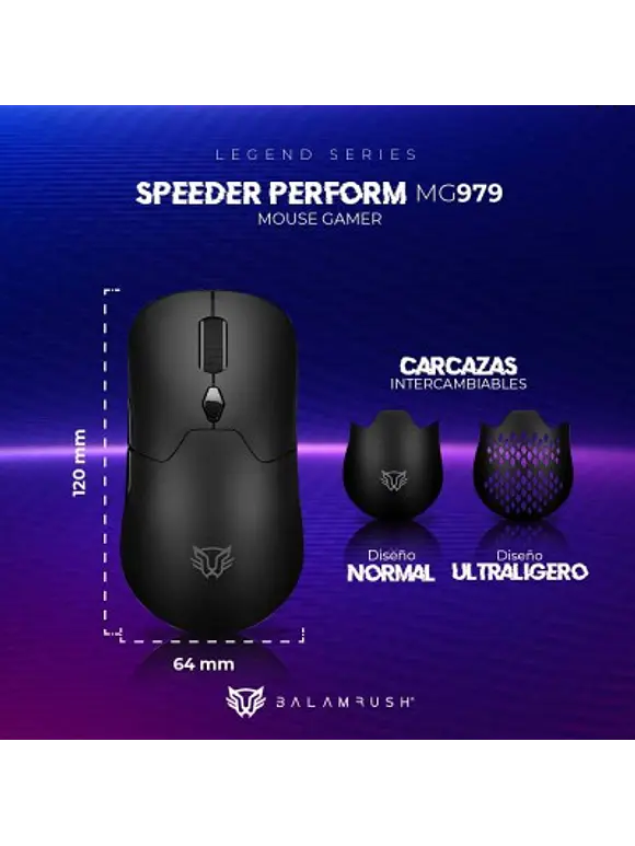 Mouse Gamer Inalámbrico Alto Rendimiento Speeder Perform MG979 Balam Rush Conexiones Bluetooth, 2.4ghz y USB, 7 Botones, Switch HUANO 10,000,000 pulsacione 5