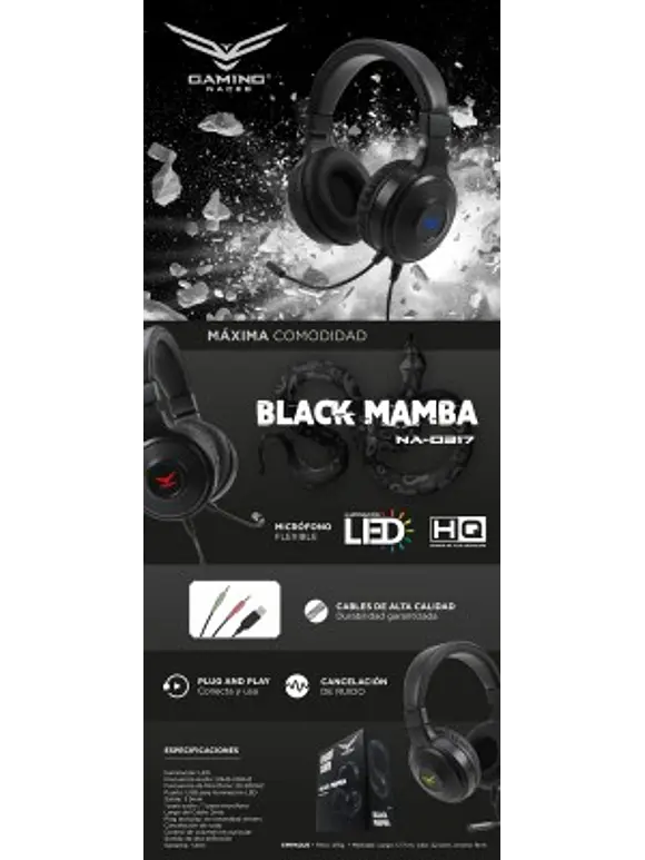 Audífono Gamer NACEB Black Mamba Naceb Technology NA-0317, Negro 4