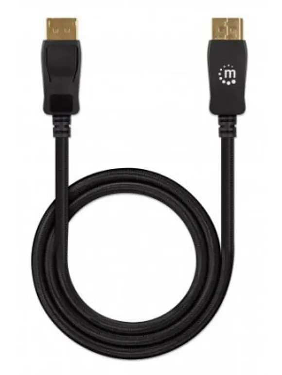 Cable DisplayPort 8K, macho a macho, contactos chapados en oro, diseño anti-enredos, Longitud 2m, Color Negro. 2