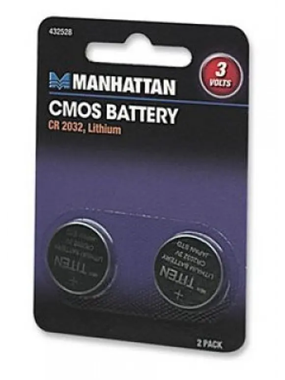 Batería CMOS CR2032, paquete con dos, Litio,Proporciona una potencia de 3 V. 1