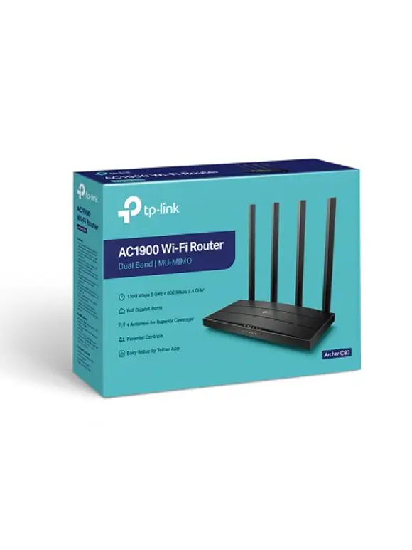 Router Inalámbrico Gigabit Dual Band AC TP-LINK Archer C80, 1.300 Mbps, 5 GHz, Omnidireccional, 4, Negro 1