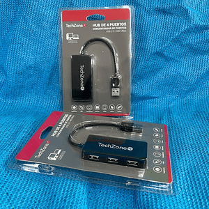 Hub 4 Puertos TechZone TZ17HUB02 USB, Negro
