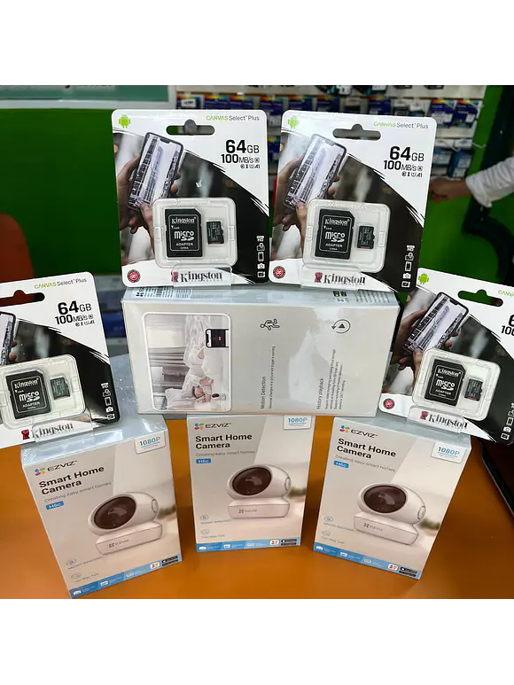 KIT DE 4 CAMARAS INALAMBRICAS EZVIZ Y 4 MICRO SD DE 64 GB KINGSTON 1