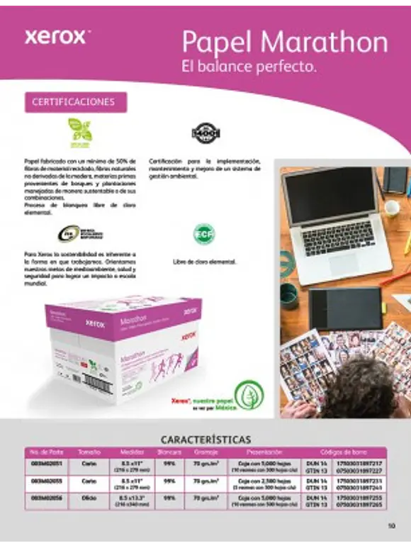 CAJA XEROX PAPEL MARATHON CARTA 99% BLANCURA 3