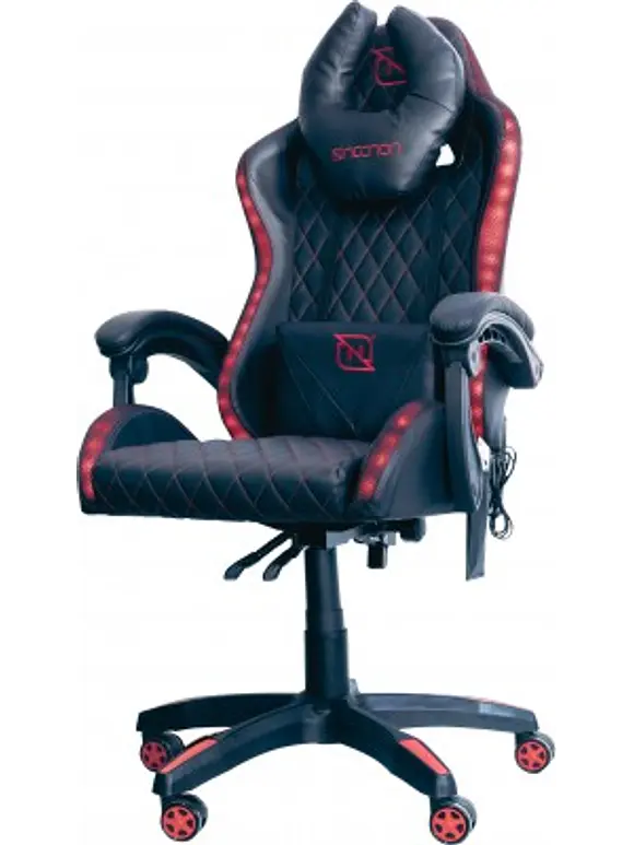 SILLA GAMER RGB INCLINACION RESPALDO 145 CLASE 4 140-150KG NSG-RGB1 FOAM 350MM 63CM*64CM*121-131CM COJIN LUMBAR Y CABEZA NEGRO/ROJO 2