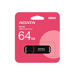 Memoria USB ADATA UV150, Negro, 64 GB, USB 3.2 (retrocompatible con 3.0 y 2.0), 100 MB/s