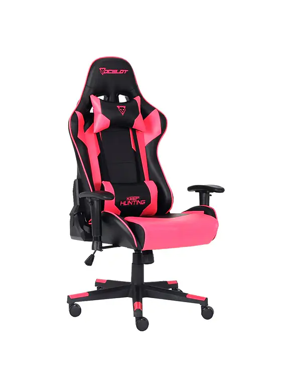 SILLA GAMER OCELOT / VINIPIEL / BASE NYLON AJUSTABLE / DESCANSABRAZOS 2D / PISTON CLASE 4 / RECLINABLE 90-155 GRADOS / HASTA 150KG / COJINES LUMBAR Y CERVICAL / COLOR NEGRO CON MAGENTA 2