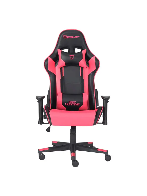 SILLA GAMER OCELOT / VINIPIEL / BASE NYLON AJUSTABLE / DESCANSABRAZOS 2D / PISTON CLASE 4 / RECLINABLE 90-155 GRADOS / HASTA 150KG / COJINES LUMBAR Y CERVICAL / COLOR NEGRO CON MAGENTA 3