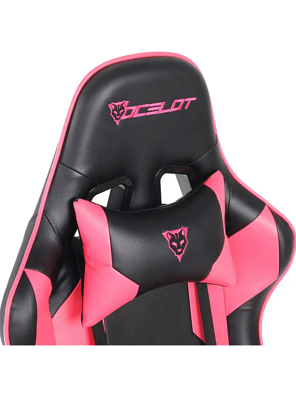 SILLA GAMER OCELOT / VINIPIEL / BASE NYLON AJUSTABLE / DESCANSABRAZOS 2D / PISTON CLASE 4 / RECLINABLE 90-155 GRADOS / HASTA 150KG / COJINES LUMBAR Y CERVICAL / COLOR NEGRO CON MAGENTA 6