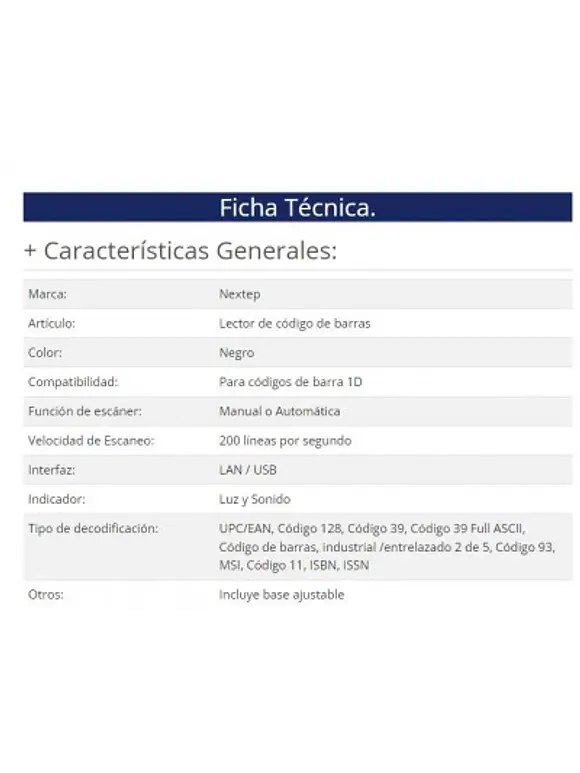 Lector de códigos de barra NEXTEP 1D USB con Base 4