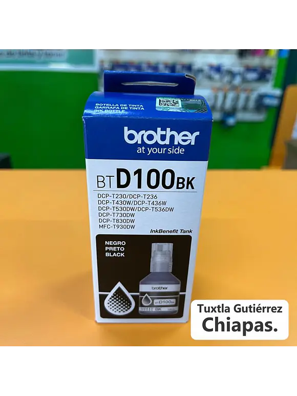 Botella de tinta Brother BTD100BK negro, rendimiento aproximado 7,500 páginas, compatible con DCPT230, DCPT530DW, DCPT730DW, MFCT930DW 1