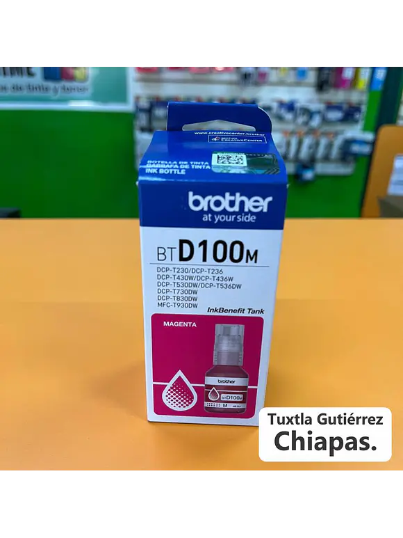Botella de tinta Brother BTD100M magenta, rendimiento aproximado 5,000 páginas, compatible con DCPT230, DCPT530DW, DCPT730DW, MFCT930DW 1