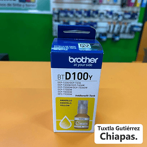 Botella de tinta Brother BTD100Y amarillo, rendimiento aproximado 5,000 páginas, compatible con DCPT230, DCPT530DW, DCPT730DW, MFCT930DW