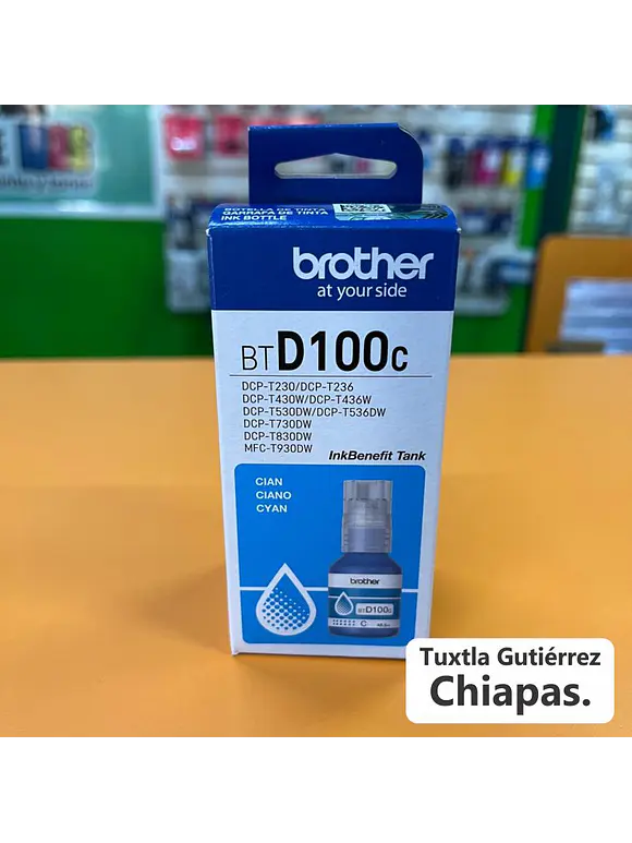 Botella de tinta Brother BTD100C cian, rendimiento aproximado 5,000 páginas, compatible con DCPT230, DCPT530DW, DCPT730DW, MFCT930DW 1
