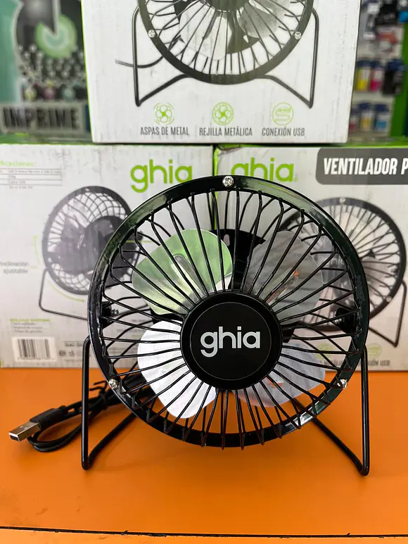 MINI VENTILADOR DE ESCRITORIO GHIA METALICO COLOR NEGRO ALIMENTACION USB 1