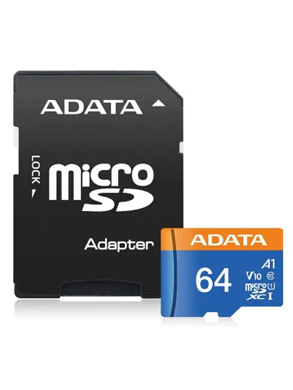 Micro SD ADATA AUSDX64GUICL10A1-RA1, 64 GB, 100 MB/s, 25 MB/s, Negro, Clase 10 3