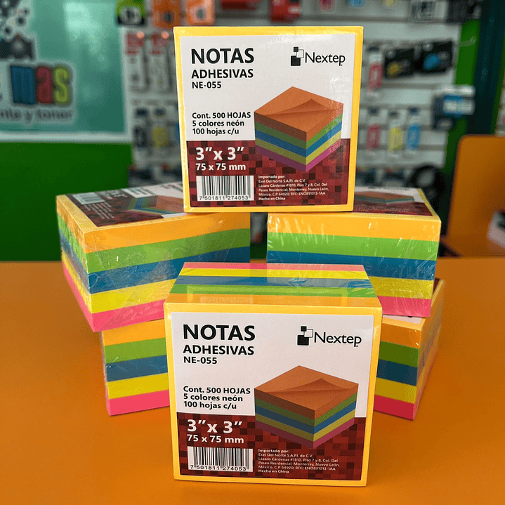 NOTAS ADHESIVAS NEON NEXTEP, 3X3