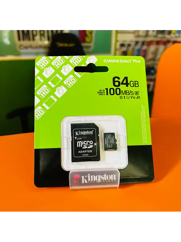 MEMORIA MICROSD KINGSTON CANVAS SELECT PLUS GEN3 64GB R.100MB/S CL10 UHS-I U1 V10 A1 1