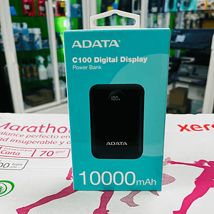 PowerBank ADATA C100 de 10,000 mAh. Carga simultánea de 2 dispositivos. Con indicador LED de carga. Color NEGRO. PC10022-12BK