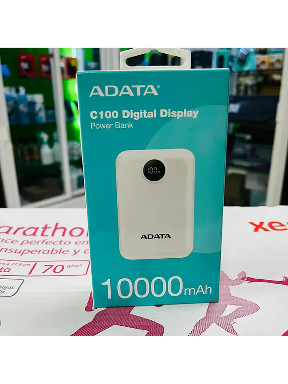 PowerBank ADATA C100 de 10,000 mAh. Carga simultánea de 2 dispositivos. Con indicador LED de carga. Color BLANCO. PC10022-12WH 1