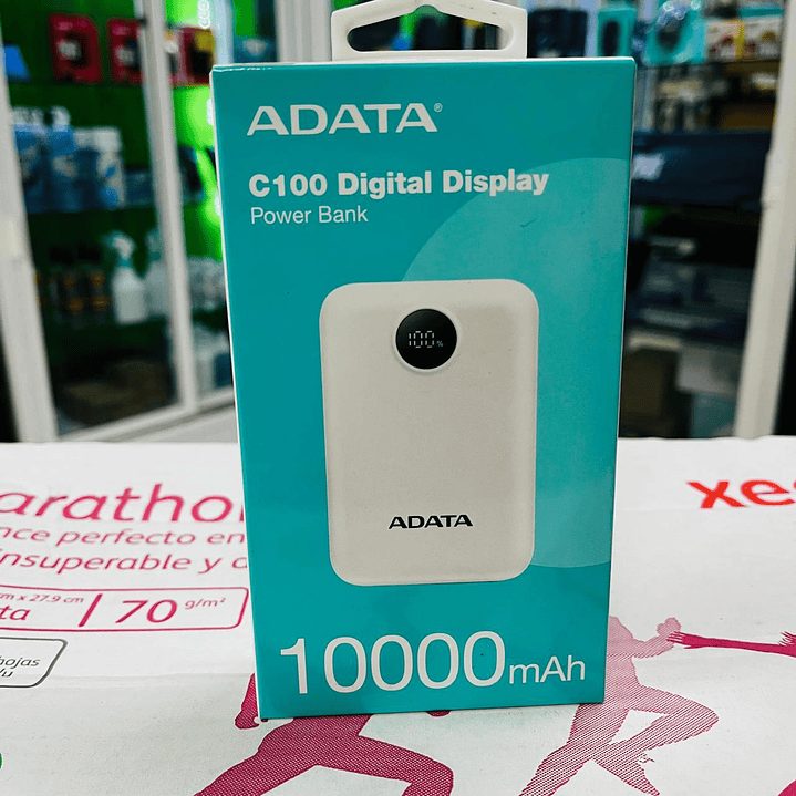 PowerBank ADATA C100 de 10,000 mAh. Carga simultánea de 2 dispositivos. Con indicador LED de carga. Color BLANCO. PC10022-12WH 1