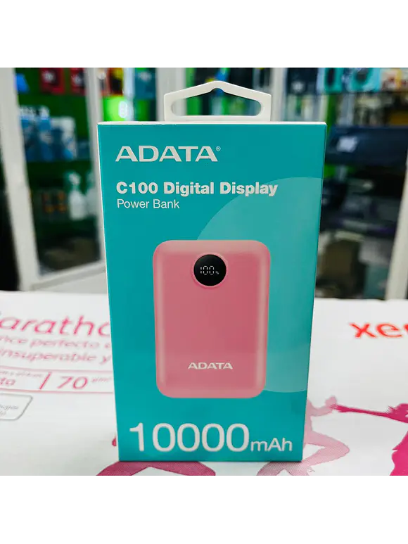 PowerBank ADATA C100 de 10,000 mAh. Carga simultánea de 2 dispositivos. Con indicador LED de carga. Color ROSA. PC10022-12PK 1